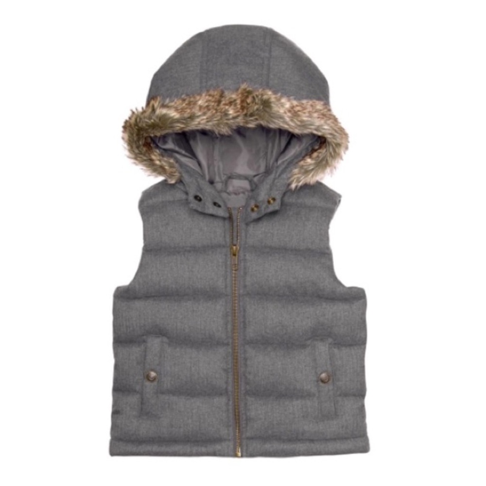 💕 Janie and Jack Charcoal Hooded Vest 5/6 Faux Fur Trim Puffer 🧥